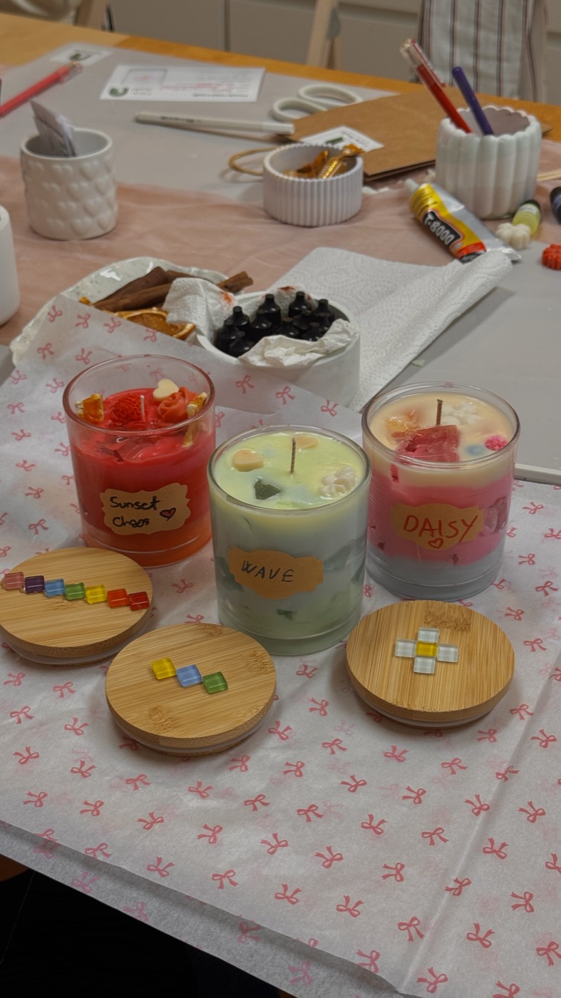 Three drink candles made at the workshop
